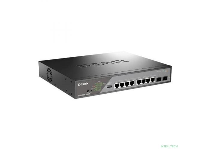D-Link DSS-200G-10MPP/A1A Настраиваемый L2 коммутатор с 8 портами 10/100/1000Base-T и 2 портами 1000Base-X SFP (8 портов PoE 802.3af/at/bt, PoE-бюджет 242 Вт, дальность до 250 м)