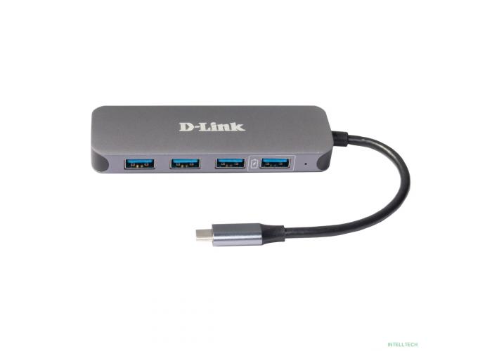 D-Link DUB-2340/A1A Концентратор с 4 портами USB 3.0 (1 порт с поддержкой режима быстрой зарядки), 1 портом USB Type-C/PD 3.0 и разъемом USB Type-C