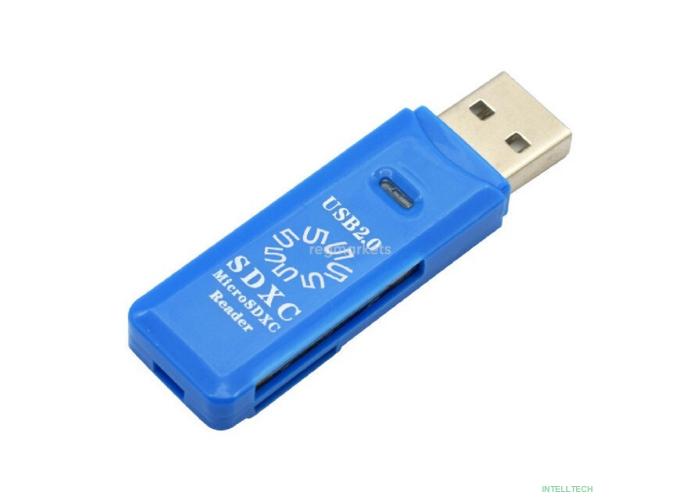 5bites Устройство ч/з карт памяти RE2-100BL USB2.0 Card reader / SD / TF / USB PLUG / BLUE