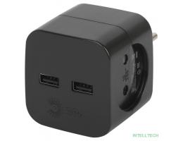 ЭРА Б0049535 Разветвитель электрический SP-2-USB-B на 2 розетки 220V + 2xUSB 2400mA, без заземл 10А (черный) 