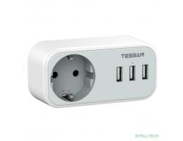 TESSAN TS-329 Grey Сетевой фильтр с 1 розеткой 220В и 3 USB портами {80001845}