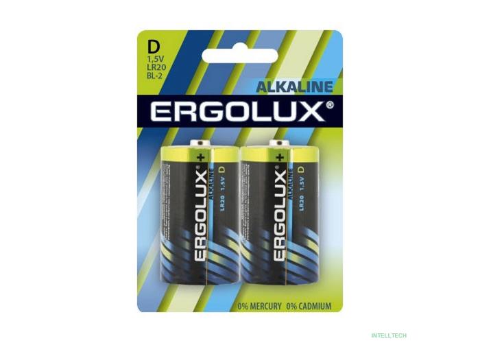 Ergolux..LR20 Alkaline BL-2 (LR20 BL-2, батарейка,1.5В)  (2 шт. в уп-ке)