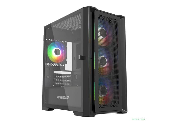 Powercase ByteFlow Micro Black, Tempered Glass, 4х 120mm ARGB fans, ARGB HUB, чёрный, mATX  (CAMBFB-A4)