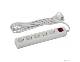 ЭРА Б0028383 Удлинитель электрический U-5es-5m-3x1 с заземлением с выключателем 5 розеток 5м ПВС 3x1 мм2 16А
