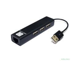 5bites Кабель-адаптер UA2-45-06BK USB2.0 сетевая карта / 3*USB2.0 / RJ45 100MB / BLACK