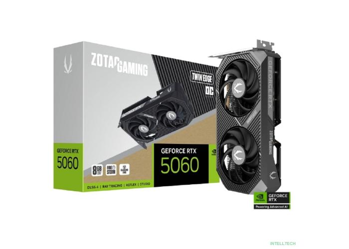 Видеокарта ZOTAC GAMING GeForce RTX 5060 TWIN EDGE 8Gb GDDR7 128 bit  2280/2497  MHz  3*DP/HDMI  2*FAN (ZT-B50600E-10M) RTL 