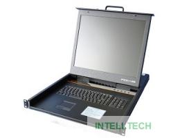 ProCase E1908 Консоль однорельсовая , КВМ 8 порт, LCD 19'', single rail console KVM 8 port, LCD D-Sub, USB, разрешение 1280*1024, 8 кабелей