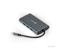 Exegate EX293985RUS Док-станция ExeGate DUB-31C/MAX (кабель-адаптер USB Type-C --> 3xUSB3.0 + Card Reader + PD 100W + HDMI 4K@30Hz + VGA + Audio + Lan RJ45 10/100/1000Mb, Plug&Play, серый)