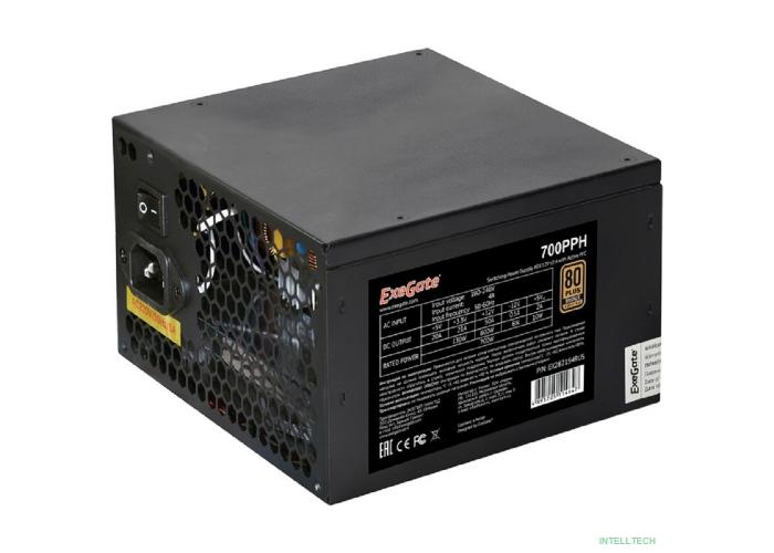 Exegate EX282154RUS Блок питания 700W ExeGate 80 PLUS® Bronze 700PPH (ATX, APFC, КПД 89% (80 PLUS Bronze), 12cm fan, 24pin, (4+4)pin, PCIe, 5xSATA, 3xIDE, black, Color Box)