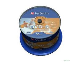Verbatim  Диски DVD-R  4.7Gb 16х, Wide Photo InkJet Printable, 50шт, Cake Box (43533/43649)