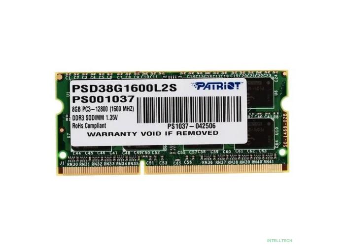 Patriot DDR3 SODIMM 8GB PSD38G1600L2S (PC3-12800, 1600MHz, 1.35V)