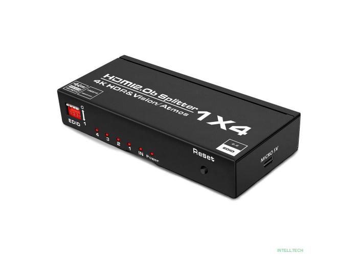 ORIENT HSP0104HL-2.0, HDMI 4K Splitter 1->4, HDMI 2.0/3D, UHDTV 4K/ 60Hz (3840x2160)/HDTV1080p, HDCP2.2, внешний БП 5В/2.0А, метал.корпус (30680)