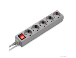 BURO Сетевой фильтр, 5 розеток, 3 метра, (500SL-3-G), серый (пакет ПЭ) {354124}