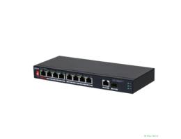 DAHUA DH-PFS3110-8ET1GT1GF-96 10-портовый неуправляемый коммутатор с PoE, 8xRJ45 10/100Mb PoE, 1xRJ45 1Gb uplink, 1xSFP 1Gb uplink, суммарно 96Вт, коммутация 5.6 Гбит/с, MAC-таблица 8К, металл