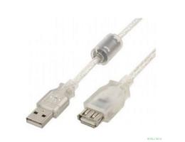 Cablexpert Кабель удлинитель USB2.0 Pro, AM/AF, 4,5м, экран, 2 феррит.кольца, прозрачный (CCF-USB2-AMAF-TR-15)