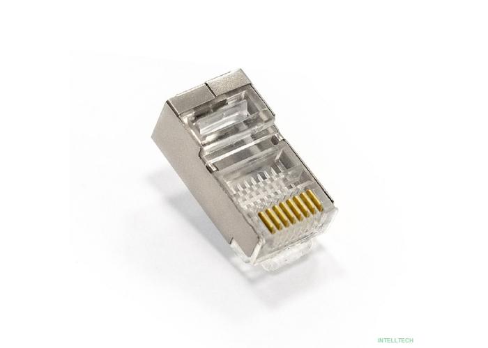Exegate EX293764RUS Коннектор ExeGate PL45-C5-8P8C-SH-100 RJ-45 Кат.5e (8P8C) под одножильный кабель, экранированный, золотое напыление (100 шт)