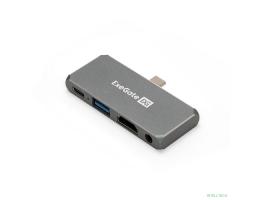 Exegate EX297633RUS Док-станция 5-в-1 ExeGate DUB-31C/PD/HA (кабель-адаптер USB Type-C --> 1xUSB3.0 + Type-C DATA (480MB/s) + PD 100W + HDMI 4K@30Hz + Audio, Plug&Play, подходит для iPad Pro и мобильн