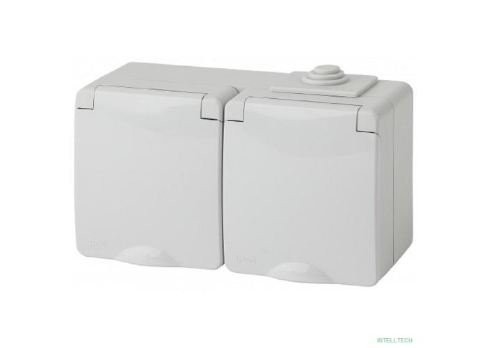 Эра Б0035991 11-2603-03 Розетка 2x2P+E гориз. IP65, 16A-250В, ОУ, серый, Эксперт