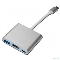 Bion Мульти переходник USB Type-C - HDMI/4K@30hz + USB-A (3.0) + USB Type-C (Power Delivery charging), 0.15 м [BXP-A-USBC-MULTI-5]