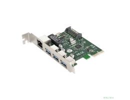 Exegate EX283714RUS Контроллер сетевой EXE-361 PCI-E 2.0, 3*USB3.0 ext + LAN UTP 1000Mbps, раз.доп.пит.OEM)