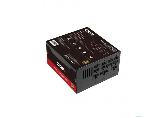 Блок питания CBR ATX 1000W 80+ Gold, Full Modular, DC-DC, APFC, 24pin, 1*PCIE5.1(12+4pin), 2*8-pin(4+4P), 3*6+2pin, 5*SATA, 3*IDE, 14cm fan, 1.5м кабель питания, черный [PSU-ATX1000-14MG] BOX
