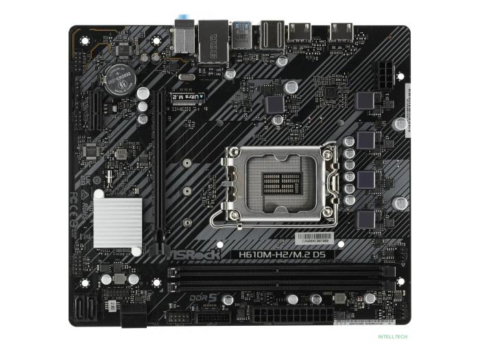 ASROCK H610M-H2/M.2 D5, Socket 1700, Intel®H610, 2xDDR5-4800, HDMI+HDMI, 1xPCI-Ex16, 1xPCI-Ex1, 4xSATA3, 1xM.2, 8Ch Audio, GLan, (4+2)xUSB2.0, (2+2)xUSB3.2, 1xPS/2, mATX, RTL