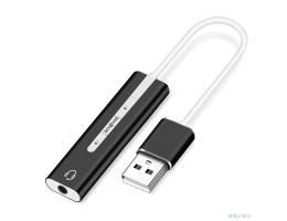 ORIENT AU-04PLB, Адаптер USB to Audio (звуковая карта), jack 3.5 mm (4-pole) для подключения телефонной гарнитуры к порту USB, кнопки: громкость +/-, играть/пауза/вперед/назад; Windows/Linux/MAC OS