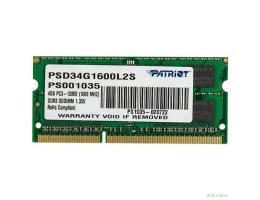 Patriot DDR3 SODIMM 4GB PSD34G1600L2S (PC3-12800, 1600MHz, 1.35V)