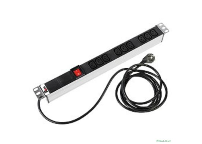 REM Блок розеток Rem-16 с выкл., 9 IEC 60320 C13, 16A, алюм., 19