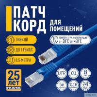 NEOMAX (NM13001-005B) Шнур коммут. UTP 0.5 м, cat.5е, синий, многожильный