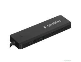 Gembird Разветвитель USB3.1 2xUSB, 2xType-C, с доп.пит (Type-C),кабель Type-C 19см, черный, коробка (UHB-C425)