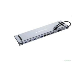 Gembird Док-станция Type-C,12в1: 2xUSB3.1,USB2.0, RJ45,PD87W, Jack3.5, SD/TF, 2xHDMI, VGA,Type-C (UHB-D6)