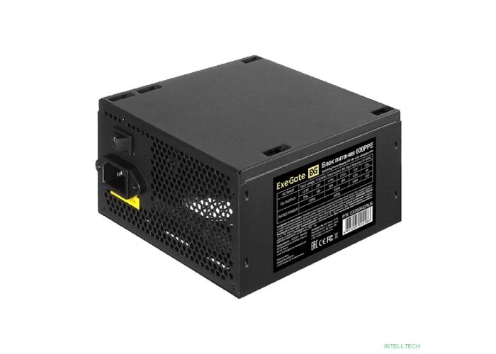 Exegate EX260643RUS-PC Блок питания 600W ExeGate 600PPE (ATX, APFC, PC, КПД 80% (80 PLUS), 12cm fan, 24pin, 2x(4+4)pin, PCIe, 5xSATA, 3xIDE, black, кабель 220V в комплекте)