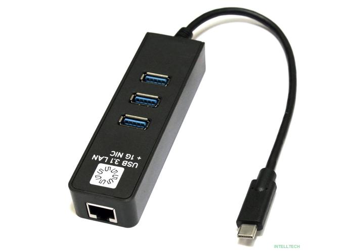 5bites Кабель-адаптер UA3C-45-10BK USB3.1 сетевая карта / 3*USB3.0 / RJ45 1G / BLACK