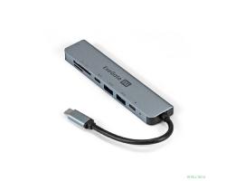 Exegate EX293983RUS Док-станция ExeGate DUB-21C/PD/CR/H (кабель-адаптер USB Type-C --> 2xUSB3.0 + Card Reader + PD 100W + HDMI 4K@60Hz, Plug&Play, серый)