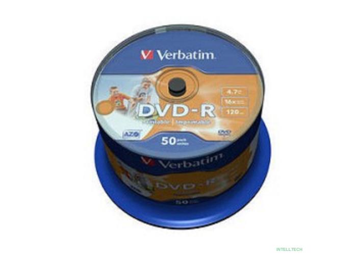 Verbatim  Диски DVD-R  4.7Gb 16х, Wide Photo InkJet Printable, 50шт, Cake Box (43533/43649)