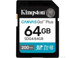SecureDigital 64GB Kingston Canvas Go Plus G4 200R V30 