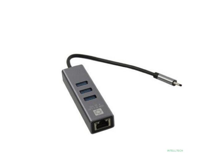 5bites Кабель-адаптер UA3C-45-12BK USB3.1 сетевая карта / 3*USB3.0 / RJ45 1G / AL / GREY