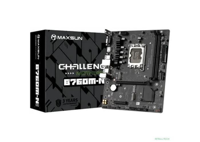 MAXSUN MS-Challenger B760M-N D5 V2 (Socket 1700, mATX, 2*DDR5, VGA+ HDMI, 3*SATA3, 2*M.2, 1xPCI-E x16 /1xPCI-E x4, 4*USB 2.0,  2*USB 3.2 Gen1 , LAN 1*1G,  RTL)