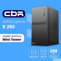 CBR Корпус mATX Minitower V203, без БП, 1*USB 3.0, 1*USB 2.0, HD Audio+Mic, Black [PCC-MATX-V203-WPSU]