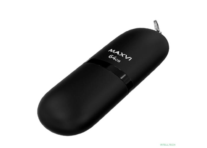 Maxvi USB Drive 64GB SF black, монолит с колпачком, soft touch, USB 2.0