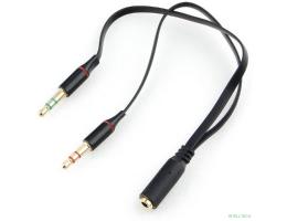 Кабель аудио Cablexpert CCAB-02-35F2M-0.2MB. 3.5 джек 4pin(F)/2х 3.5 джек(M) наушники и микрофон, черный, 0.2м, блистер