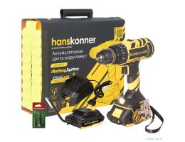 Дрель аккум. ударная б/щ Hanskonner, 18В, 1BatterySystem, 2 акк. 2 Ач,65Нм, 13мм,кейс [HCD1865I]