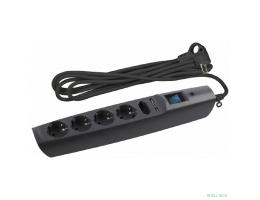 ЭРА C0043326 Сетевой фильтр SFU-5es-2m-B черный {3x1 мм2, со шт, с выкл, 5гн + 2 USB - зарядки, 2м, защита от короткого замыкания, от перегрузки, от импульсных и высокочастнотных помех}