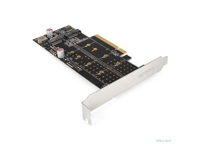 Exegate EX298298RUS Переходник ExeGate EXE-597E2 (2 x M.2 M key -> PCI-E x8 v3.0, для установки двух SSD M.2 2230/2242/2260/2280/22110 M key NGFF в слот PCI-E, материнская плата должна быть c функцией