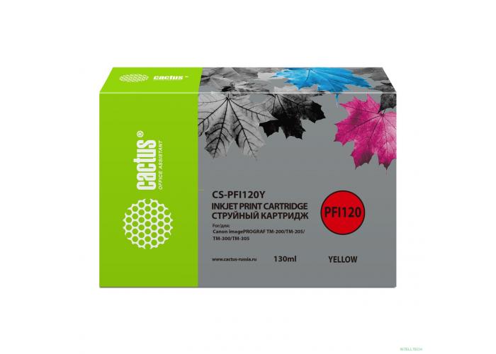 Картридж струйный Cactus CS-PFI120Y желтый (130мл) для Canon imagePROGRAF TM-200/TM-205/TM-300/TM-305