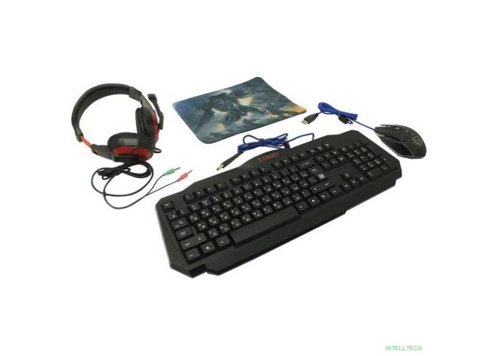 Повреждение упаковки Defender Игровой набор Target MKP-350 [52350] {мышь+клавиатура+гарнитура+ков.}