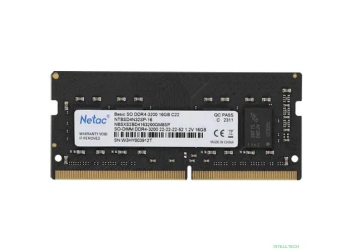 Память DDR4 16Gb 3200MHz Netac NTBSD4N32SP-16 Basic RTL PC4-25600 CL22 SO-DIMM 260-pin 1.2В single rank