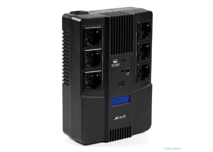 ИБП Бастион SKAT-UPS 800-AID-IN-1x9 {Line-interactive, 800/480Вт, LCD-дисплей, USB/ RJ-45, АКБ 1х 9Ач, сверху ЕВРО 3+3, МПТ} (8935)