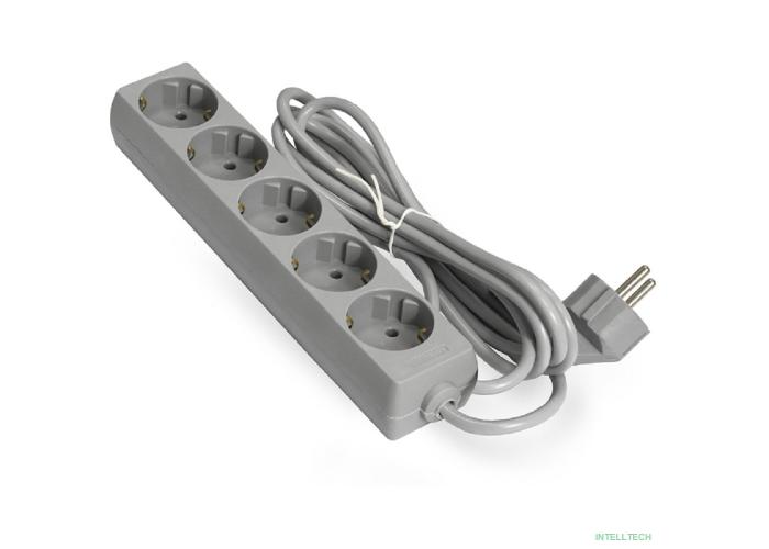 Exegate EX285826RUS Удлинитель ExeGate ECE-5-5G (5 евророзетки с заземлением, 5м, серый)
